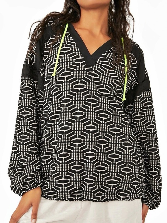 FP Movement by Free People Jackets & Blazers - Free people FP Movement Daylight Hoodie black white yellow logo drawstring